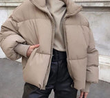 Christmas Gift  Fashion Stand Collar Parkas Women Thick Warm Winter Bubble Coats Female Khaki Jackets Pockets Zipper Simple Overcoats