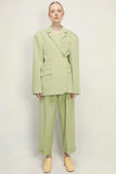 Kukombo Women's Autumn Fashion Grass Green Blazer Ladies Chic Buttoned Top Retro Long Sleeve Lapel Casual Jacket