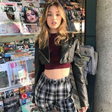 Black PU Leather Crop Jacket Street Wear Punk Style Womens Coats Long Sleeve Turn-Down Zipper Short Jacket 2022 Fashion