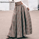 Kukombo French Chic Vintage High Waisted Button Design Back Lace-Up Corset Skirt Women Autumn Winter Thick A-Line Long Maxi Wool Skirts