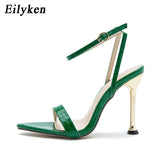 Christmas Gift Eilyken 2021 New Ankle Strap Green Women's High Heels 11CM Sandals Pointed Toe Female Party Shoes Sandalias de mujer