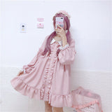 Kukombo Hstar Cute Women's Lolita OP Dress Flouncing Trim Japanese Harajuku Long Sleeves Victorian Dress Vestidos Gothic Lolita Cosplay