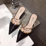 Kukombo 2022 Women Rivets Shoes Summer Mules Slippers High Heels Sandals Rivets Pointed Toe Thin Heels Outside Slippers Talon Femme