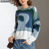 Christmas Gift EZSSKJ Color Block Drop Shoulder Sweater Croped Sweater pullovers Women 2021 loose Sweater Pullover female Long Sleeve