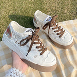 Kukombo Sneakers Women's Sports Kawaii Shoes Canvas Pink Flat Platform Running White Casual Anime Lolita Korean Vulcanize Rubber Sole K24