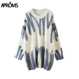 Christmas Gift Aproms Multi Striped Knitted Soft  Sweaters Women Autumn Winter Long Jumpers Oversized Pullovers Streetwear Loose Outerwear 2021
