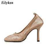 Christmas Gift Eilyken Summer Autumn Sexy Mesh Pumps sandals Female Square Toe high heel Chain Stiletto hollow Party Dress Pumps shoes 7CM