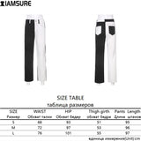 Kukombo Colorblock Jeans Pants for Women Harajuku High Waisted Female Pants Streetwear Fashion Patchwork 90s Denim Trousers 2023