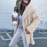 Christmas Gift NEDEINS Winter Jacket Coat Woman Warm Turn-down Collar Long Jackets Fashion Lamb Wool Solid Color Long Sleeve Zipper Coats