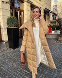 Christmas Gift Yiyiyouni Thickening X-Long Cotton-Padded Winter Jacket Women Covered Button Oversized Parkas Female Khaki Warm Snow Windbreaker