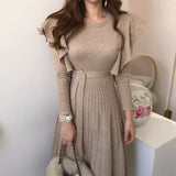 Kukombo Fashion New Sweater Dress Women Ruffles Slim Waist Long Sleeve A Line Pleated Dresses Winter Clothes Robe Mujer 3c952