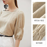 Christmas Gift FANSILANEN Office Lady Square Neck Shirt Women's Summer Thin French Chic Top Design Niche 100% Cotton White Shirt Women Blouses