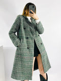 Kukombo Women Fashion Houndstooth Wool Coat Vintage Long Sleeve Autumn Long Double Breasted Jacket Female Outerwear Tops