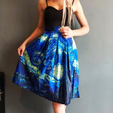 Christmas Gift Fashion Satin Women Vintage Van Gogh Starry Sky Oil Painting 3D Print High Waist Skirt Rockabilly Tutu Retro Puff Skirt SK057