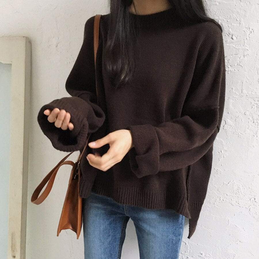 Christmas Gift DISWEET 2021 Harajuku Solid Color Sweaters Vintage Loose Knitted Tops Womens Fashion Oversized Pullovers 2 Colors Clothing