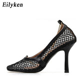 Christmas Gift Eilyken Summer Autumn Sexy Mesh Pumps sandals Female Square Toe high heel Chain Stiletto hollow Party Dress Pumps shoes 7CM