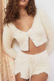 Kukombo Women Suits 3 Piece Suit Women Long Sleeve Cardigan+ Elatic Waist Shorts Ladys High Street Casual Sweet Sets