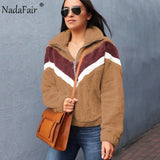 Nadafair Casual Fleece Sweatshirt Women 2019 Patchwork Zip Faux Fur Oversized Winter Fluffy Hoodie Female Plus Size Pullovers