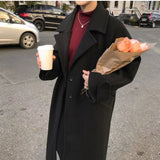 Kukombo Woman Long Coat Fashion Korean Preppy Style Retro Versatile Windbreaker Casual Warm Woolen Coat Oversize 2022 Spring Women Coat