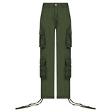Kukombo Light Brown Big Pockets Casual Cargo Pants Women Low Waist Wide Leg Baggy Denim Trousers Vintage Oversized Jeans Street