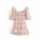 Kukombo Summer Dress Women Short Sleeve Ruffle Party Dress Pink Floral Vestidos Streetwear Club Dress Vintage Ladies Dresses 2022
