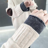 Kukombo Woman Sweater Patchwork Fake Two-piece Denim Turn-Down Collar Autumn Winter Casual Knitted Pullovers Korean Chic Top