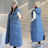 Christmas Gift Extra Long Vest Women Winter Hooded Warm Sleeveless Jackets Solid Bodywarmer Cotton Padded Gilet Long Femme