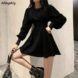 Christmas Gift Dress Women School Abdomen Ulzzang Long Sleeve BF Style Harajuku Lovely Girls Newest Mini Daily Soft Popular Spring Pure O-Neck