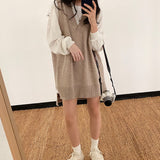 Christmas Gift New 2021 Spring Autumn Women Dresses V-Neck Split Knitted Lace Up Sleeveless Korean Style Elegant Lady Dress DR18213