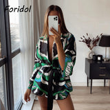 Kukombo 2022 Oversized Green Print Boho Women Shorts Sets Shirts Shorts Pants Three Pieces Fashion Suits Matching Sets 2022 Autumn
