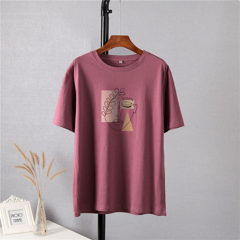 Christmas Gift Hirsionsan Aesthetic Graphic Cotton T Shirts Women Summer Simple Line Print Loose Tees Vintage Short Sleeve Casual Female Tops
