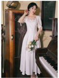 Kukombo Summer 2022 Puff Sleeve Chic Bowknot Square Neck White Dresses Retro Elegant Ladies Fashion Bridesmaid Dress Vestidos De Fiesta