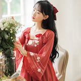 Kukombo French Retro Bow Sweet Embroidered Dress Women 2022 Summer Improved Hanfu Ladies Japanese Square Collar Elegant Gentle Kimono K148
