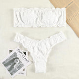 Kukombo White Color Bikinis Bandeau Swimwear Women Swimsuit Sexy Ruffles Bikini Set Thong Beachwear Summer Bath Suit Hollow Out Biquini