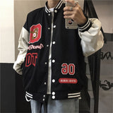 Kukombo Women's Casual Oversized Baseball Jackets Letter Print Long Sleeve Harajuku Boyfriend Baggy Bomber Coat Outwear Y2K Streetwear