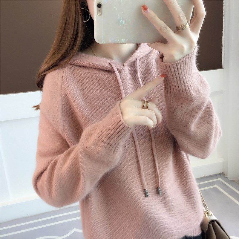 Christmas Gift Pullover Hooded Knitted Sweater Women's Sweater Spring And Autumn 2021 New Loose And Versatile Comfortable Sweater Top