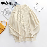 Christmas Gift Aproms Elegant Cold Shoulder Knitted Loose Sweaters Women 2021 Autumn Winter Side Split Pullovers Streetwear Fashion Jumpers Top