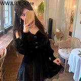 Graduation Gift Big Sale Gothic Black Velvet Dress Evening Party Long Sleeve Y2k Mini Dress Women Vintage Elegant One Piece Dress Korean 2023 Autumn