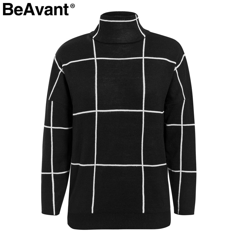 Christmas Gift Plaid turtleneck women pullover sweaters Casual office ladies outerwear knitted sweaters Autumn winter female jumpers