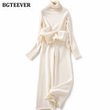 Christmas Gift BGTEEVER Autumn Winter Thicken Knitted 2 Pieces Set Women Turtleneck Pullover Sweater & Wide Leg Pants 2021 Sweater Set Female