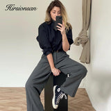 Christmas Gift Hirsionsan High Waisted Loose Straight Trousers Women 2021 New Office Lady Cusual Wide Leg Pants Vintage Zipper-Up Female Pants