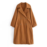 Kukombo Women Autumn New Caramel Colour Long Section Jacket Overcoat Vintage Long Sleeve Double Breasted Female Outerwear Chic Tops