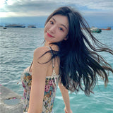 Kukombo Beach Summer Boho Floral Halter Top Women Print Backless Sexy Vintage Bustiers Crop Korean Chic Casual High Street clothing