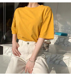 Christmas Gift Hirsionsan 100% Cotton T Shirt Women Summer New Oversized Solid Basic Tees 9 Color Casual Loose Tshirt Korean O Neck Khaki Tops
