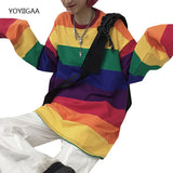 Christmas Gift New Women's T-shirts Harajuku Oversized Female T Shirt Rainbow Striped Woman Tshirt Long Sleeve Casual Ladies Girls Tshirts Tops
