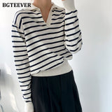 Christmas Gift BGTEEVER Casual Loose V-neck Striped Women Sweater Autumn Winter Knitwear Long Sleeve Knitted Female Pullovers Jumpers 2021