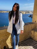 Christmas Gift Stylish Chic Blue Tweed Jacket Women 2021 Fashion Turn-down Collar Double Breasted Pockets Coat Female Casual Outerwear