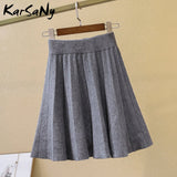 Christmas Gift Knitted Pleated Mini Skirt Women Spring 2021 Short Skirts Womens High Waist Pleated Knit Skirts For Women Vintage Skirt Mini