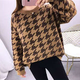 Christmas Gift Hirsionsan Houndstooth Knitted Cashmere Sweaters Women 2021 New Winter Loose Ladies Pullovers Warm Casual Knitwear Jumper