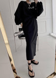 Kukombo Autumn Women Tracksuit Hoodies 2 Piece Sets Chic Pullover Loose Casual Sweatershirt & High Waist Split Skirt Suit Sets